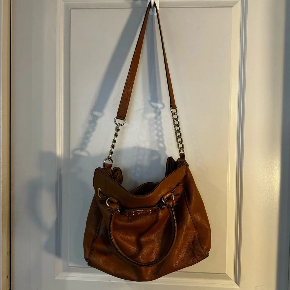 Michael Kors Hamilton Vintage Y2K Brown Leather large Satchel Bag